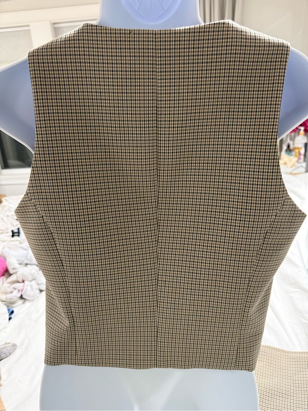 Zara High-Waist Wide-Leg Plaid Trousers and Top Set in Beige Small and Medium - Picture 8 of 10